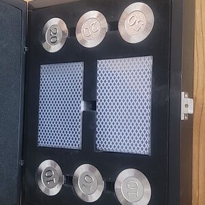 Poker chips and card set.